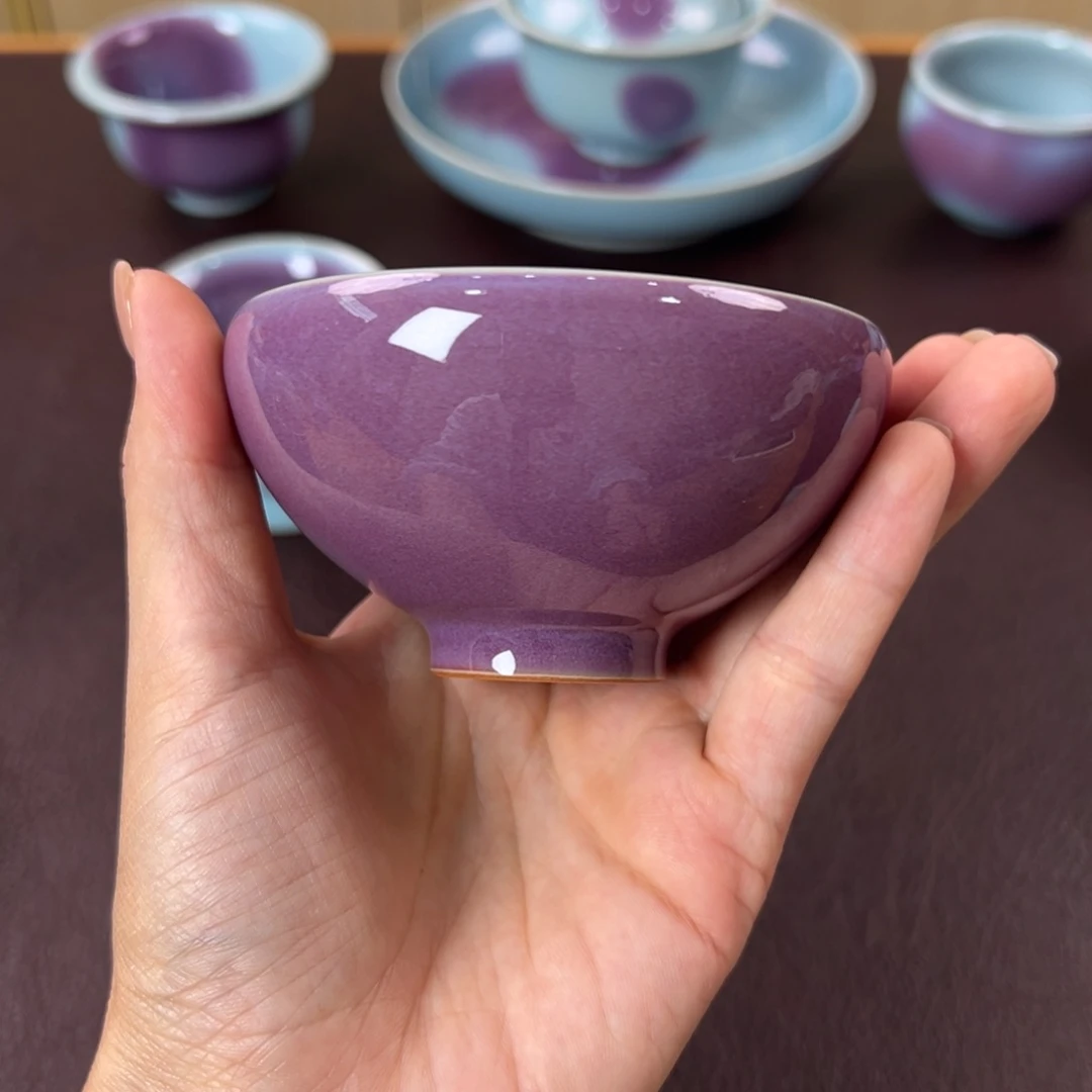 钧窑泡泡碗 里蓝外紫 手工 不开片