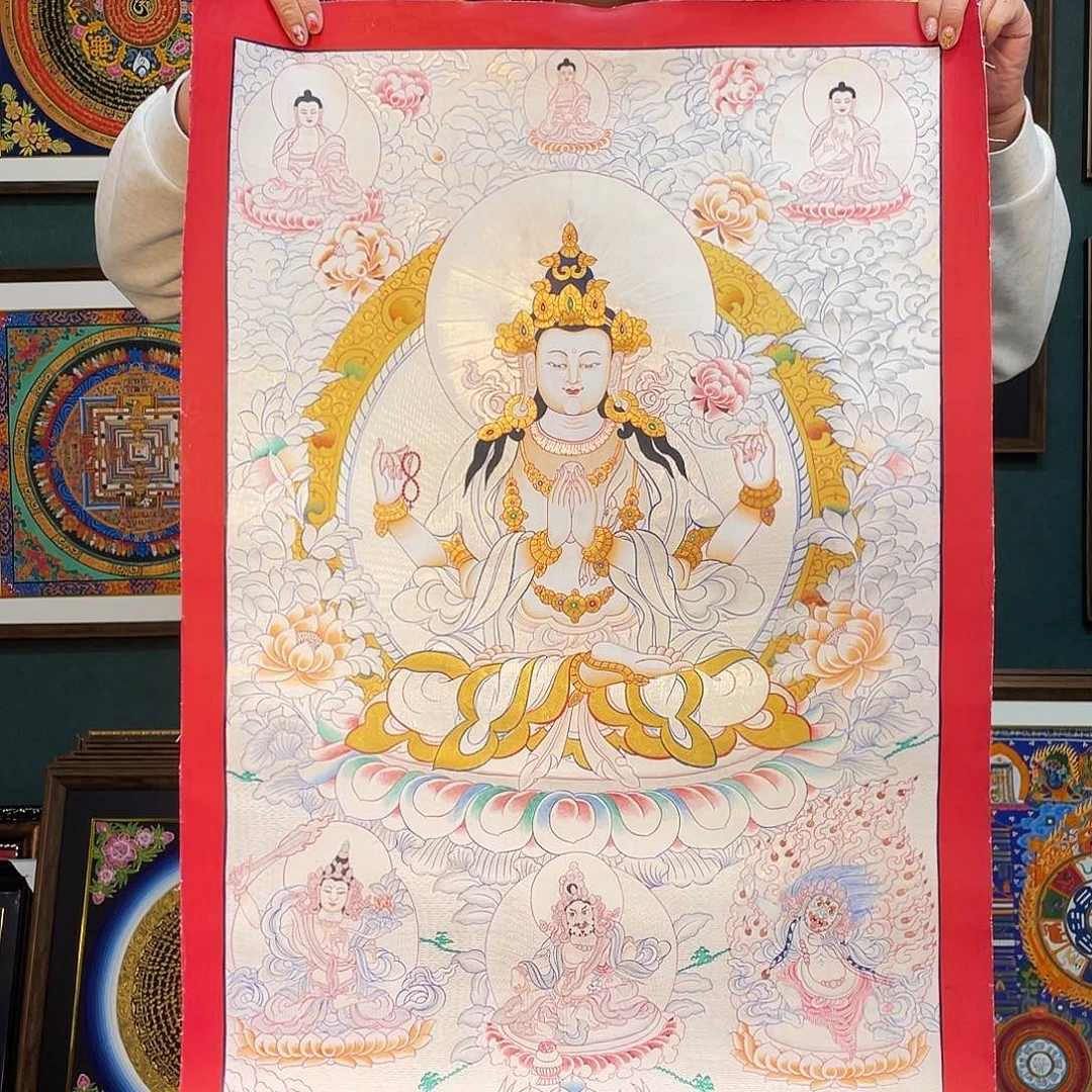 卷轴画手绘唐卡 四臂观