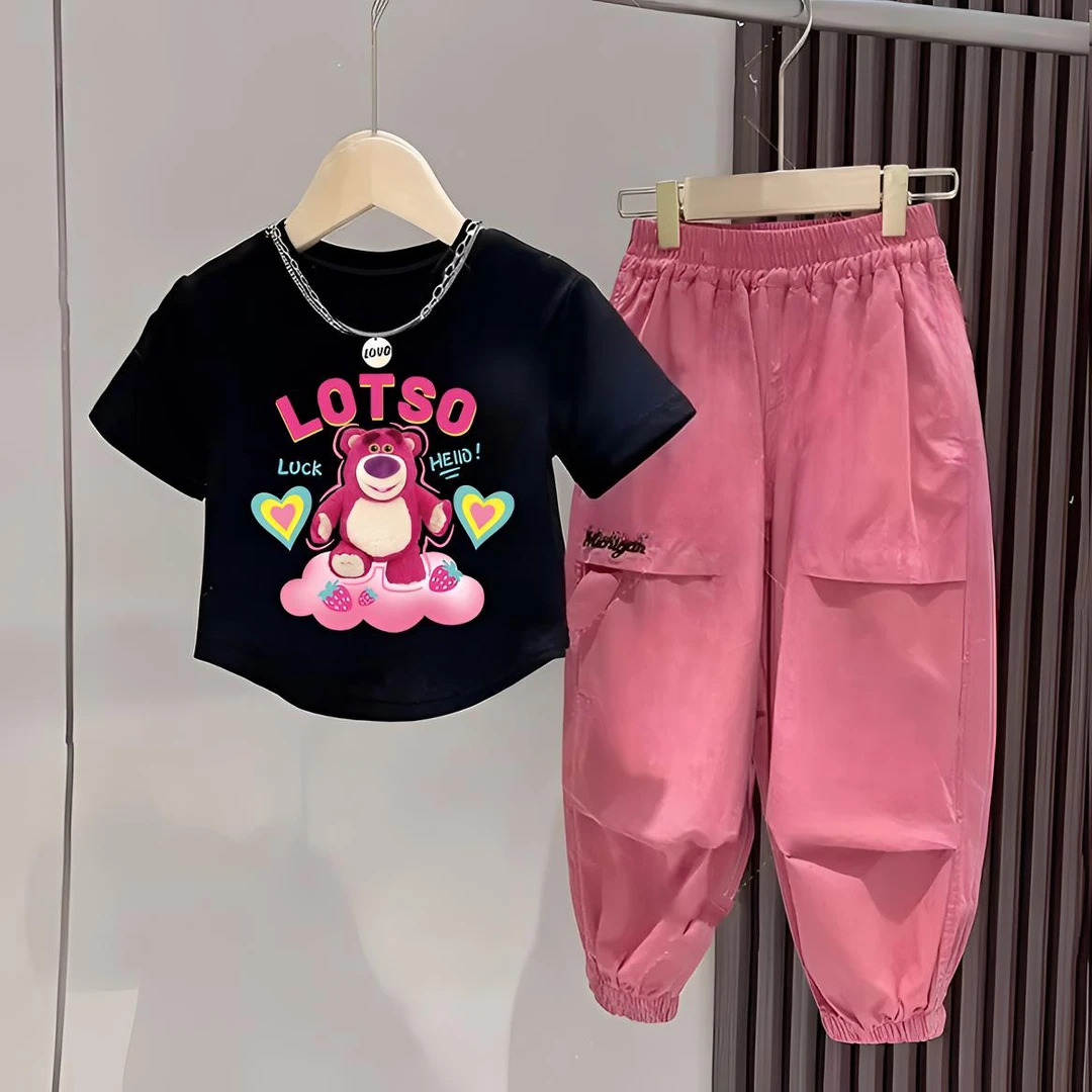 时尚女童卡通动漫工装套装女套头时髦夏季套装洋气小童韩版两件套