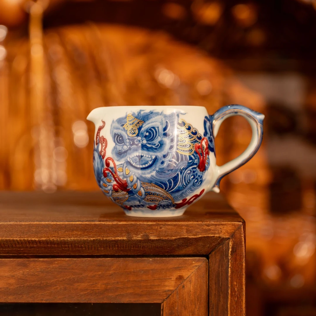 【永明尚玩】醒狮公道杯釉里红纯手工景德镇茶器主人杯泡茶