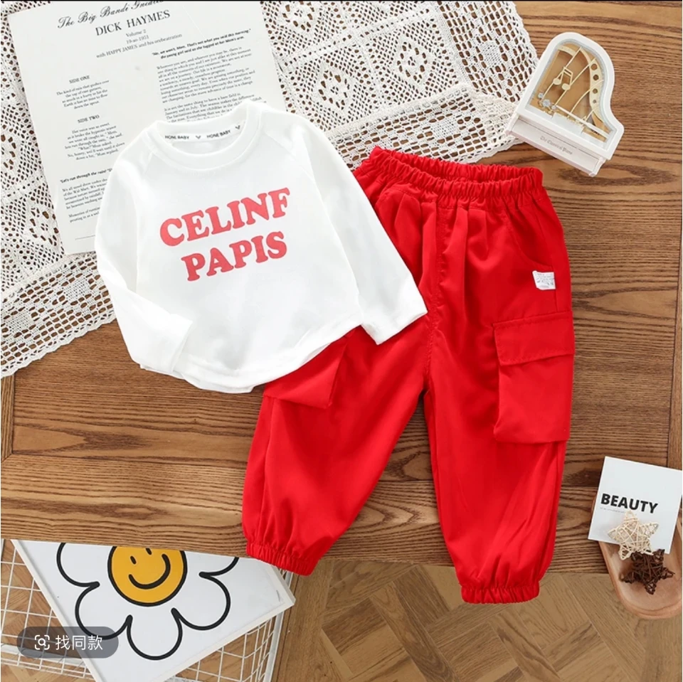 【红色工装裤】男童裤子女童裤子儿童韩版休闲宽松大口袋工装裤