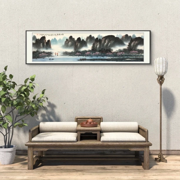 【乡宝宝书画院】曾耀明 《漓江山水画》180x50cm 纯手绘 