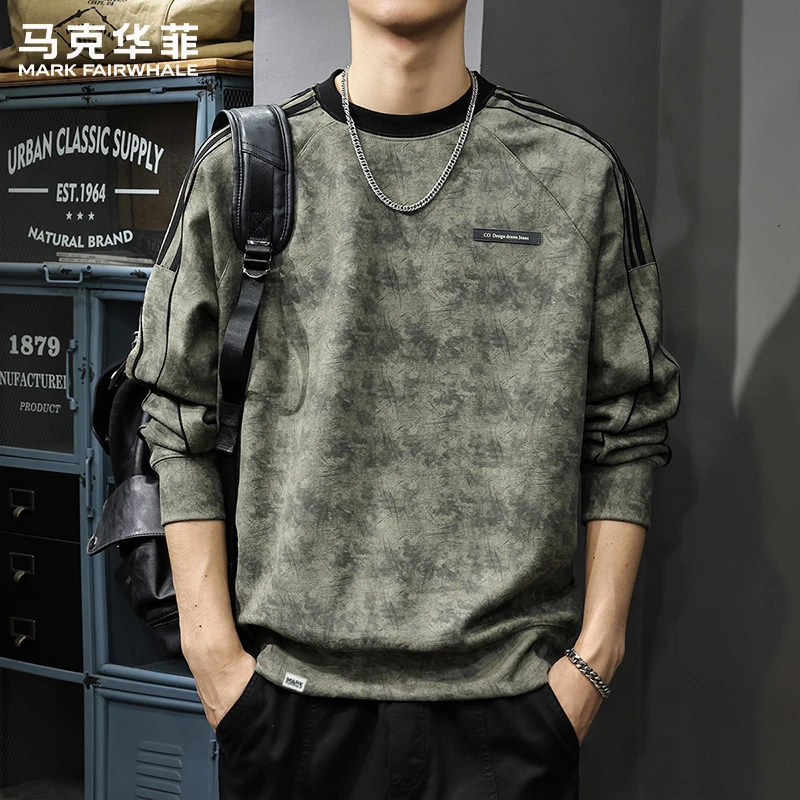 马克华菲2025秋冬新款重磅休闲卫衣男美式宽松潮流插肩袖套头外套