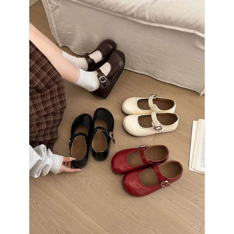 2025夏新款复古玛丽珍鞋女圆头可爱浅口勃肯单鞋内增高休闲娃娃鞋