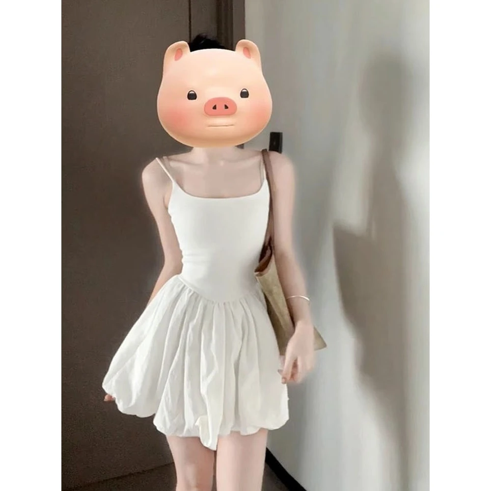 旺【官图 40支仿棉螺纹1*1】法式夏季新款小个子甜美蓬蓬包臀短裙