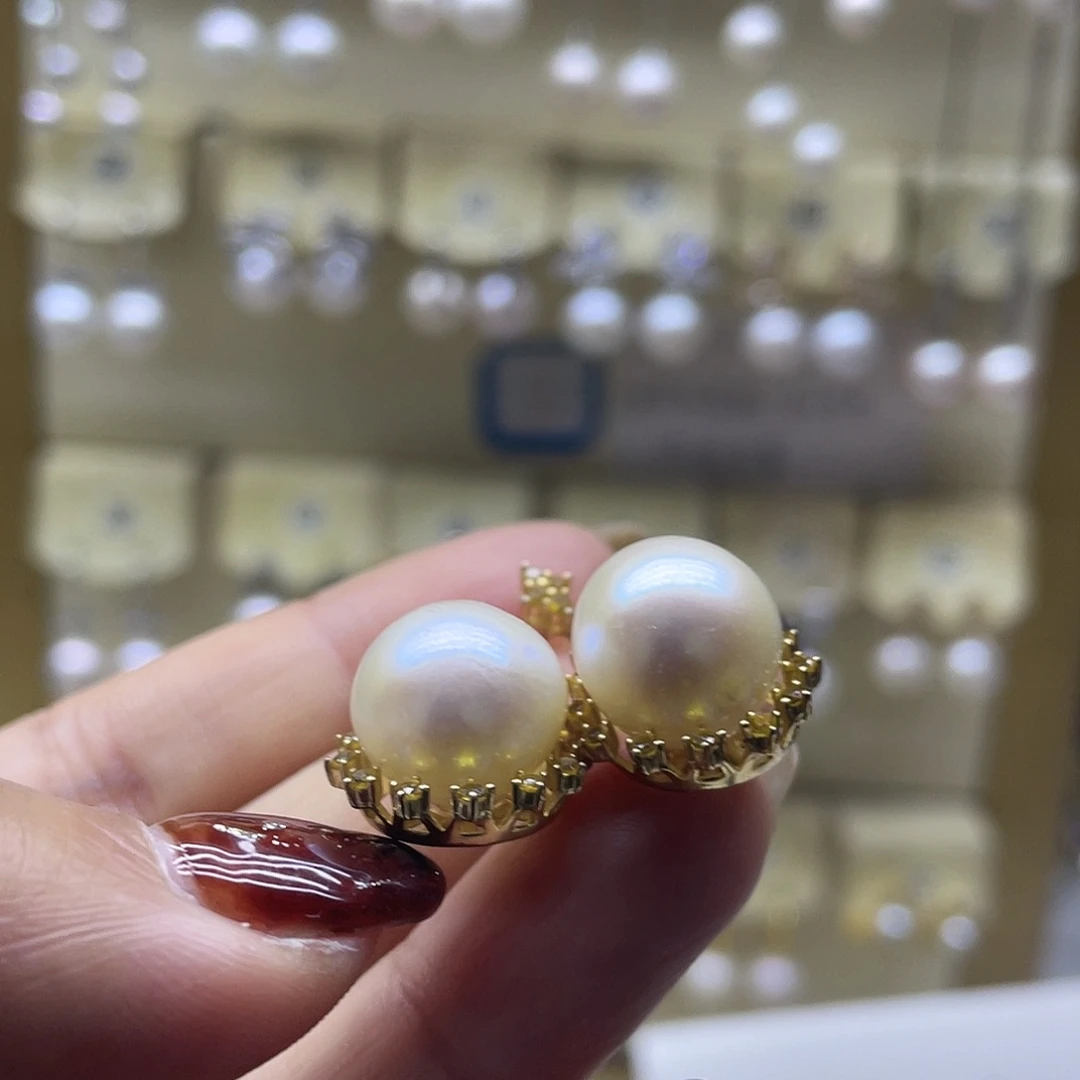 耳饰银S925镶嵌淡水珍珠