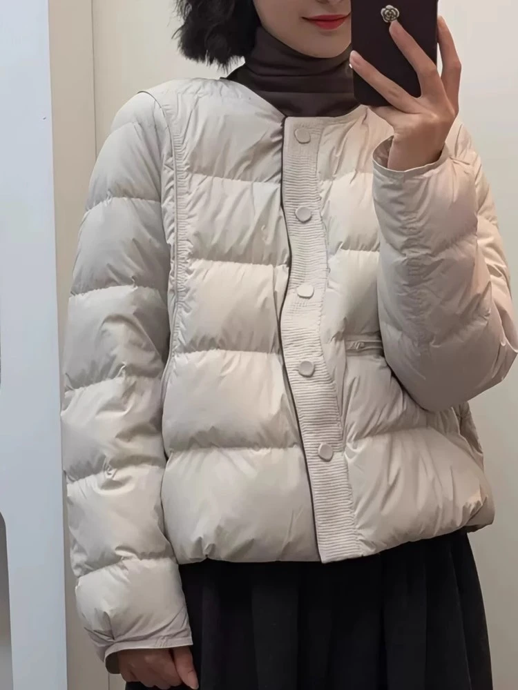 轻薄短款简约棉服女2025今年冬季新款时尚圆领宽松保暖棉袄短外套