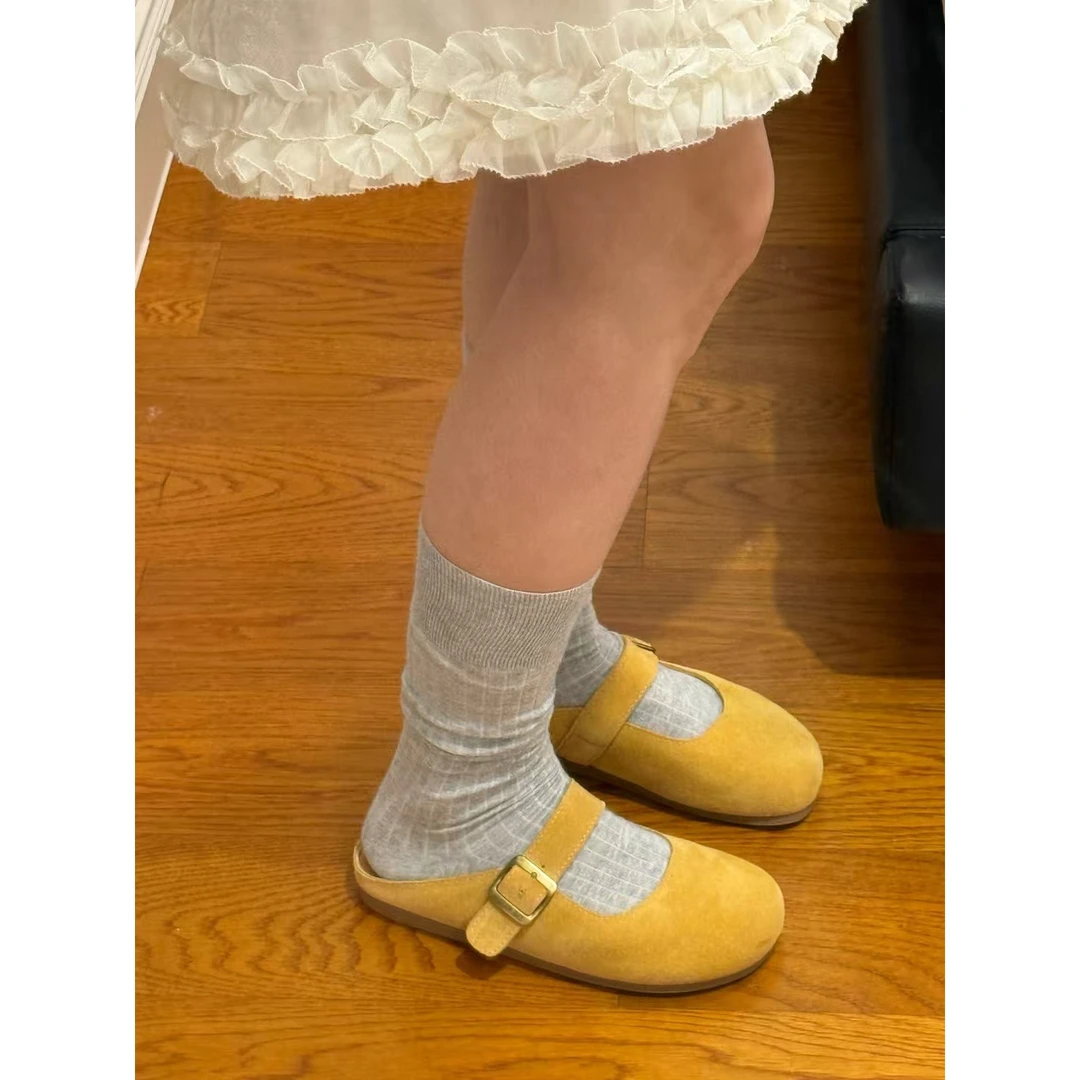 包头勃肯半拖鞋女2025夏季新款舒适百搭平底休闲5F4-516-3