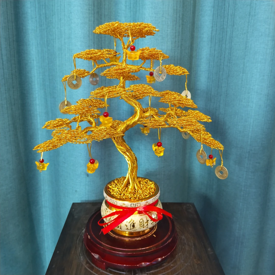 蛇年发财树35×30厘米乔迁玄关开业轻奢招财办公室金色创意前台