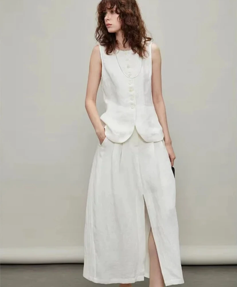 【小羊专属】经典老钱牛仔显瘦马甲+高腰开叉花苞裙半身裙TZ2434