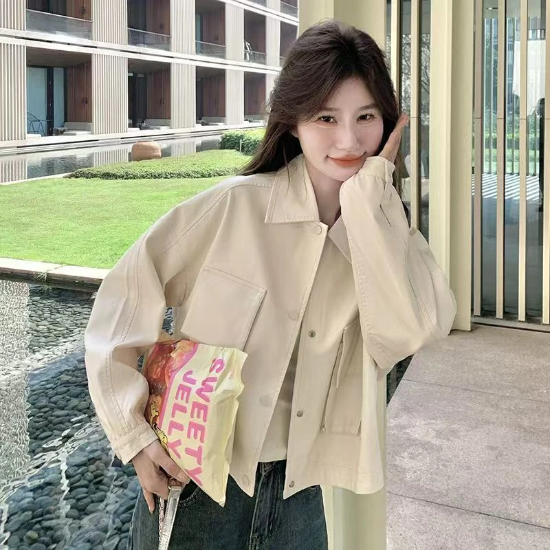 Q25 91603 新款超好看复古工装女百搭休闲宽松显瘦外套