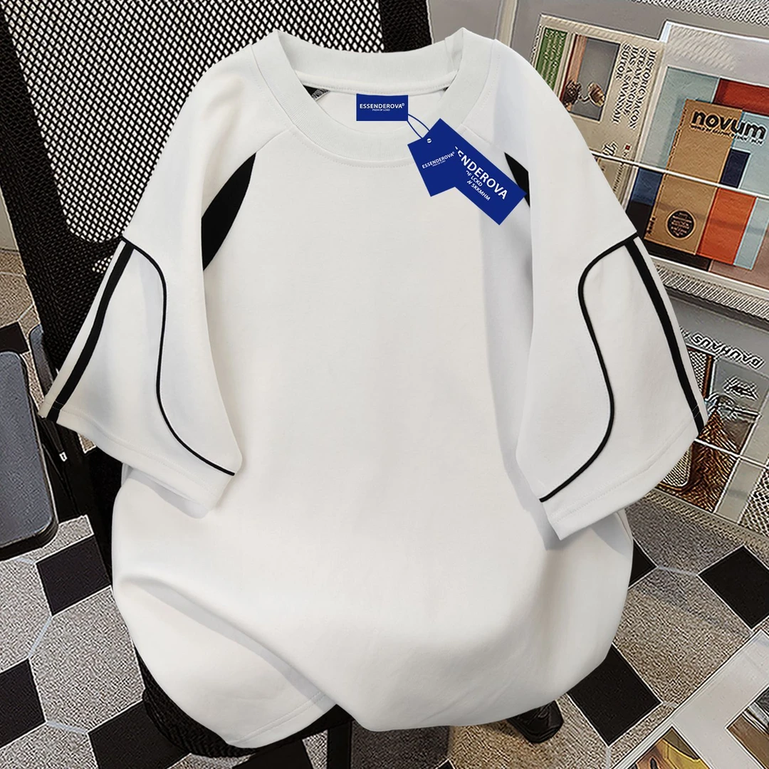 100%纯棉夏季个性街头简约短袖t恤女新款宽松圆领中长款情侣上衣