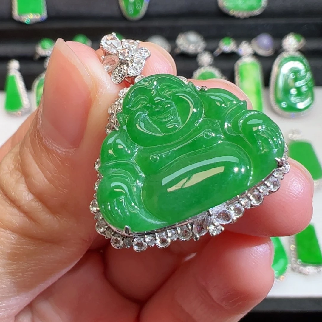 翡翠吊坠(不含链)18K金镶嵌