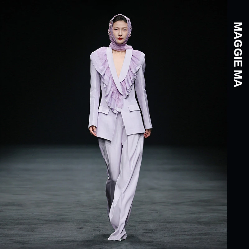 MAGGIE MA马婧设计师款荷叶领设计优雅气质时尚两件套女152C167P