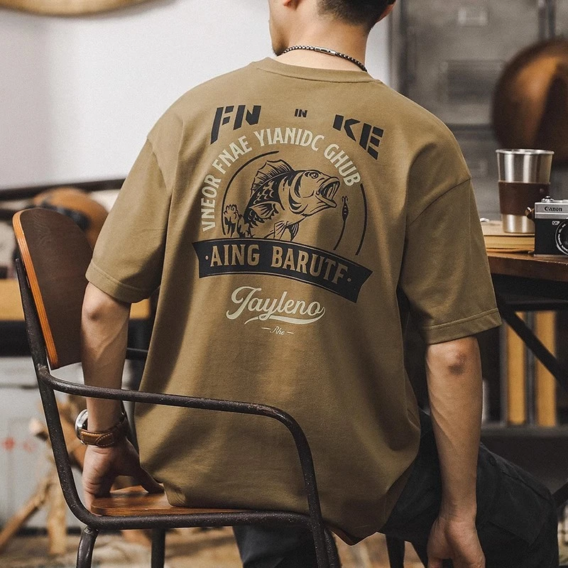 美式重磅纯棉t恤男士短袖夏季2025新款潮牌复古宽松大码休闲上衣