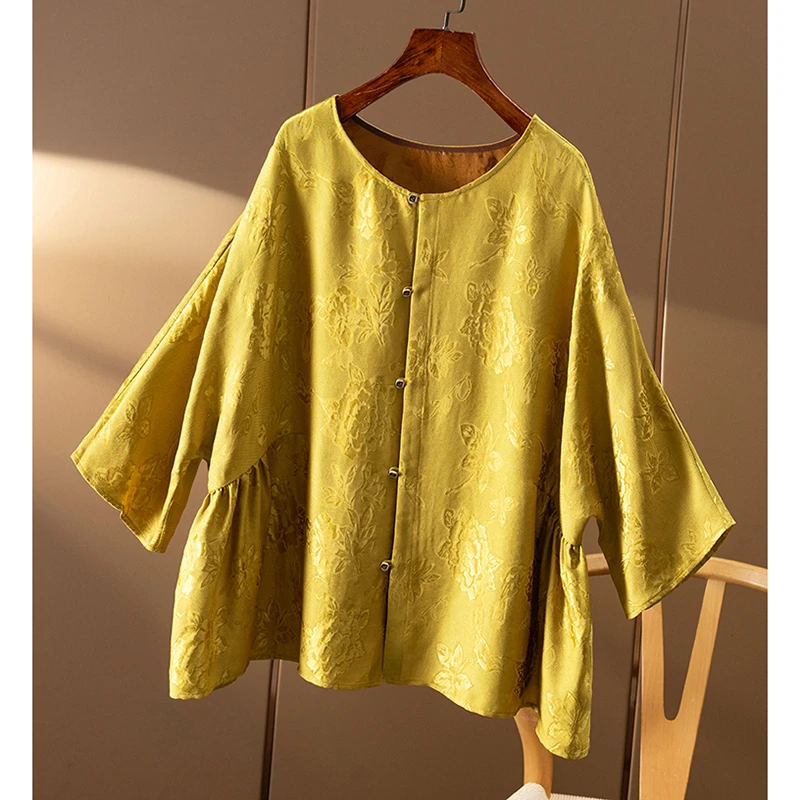 琥珀牡丹 新中式重磅真丝绞萝红云纱连裁衬衫外套春天家女19B6