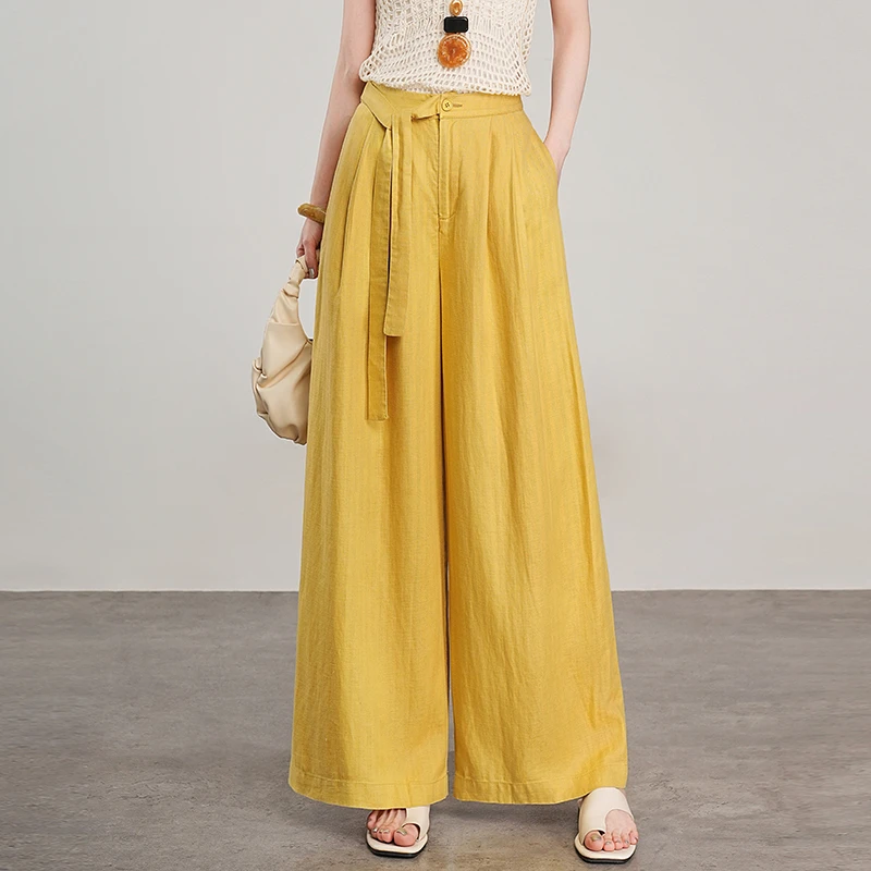 时髦抗皱天丝亚麻阔腿裤女式高腰夏季薄款高级松弛感宽松休闲裤子