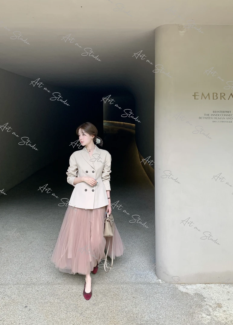 天丝亚麻收腰立裁完美比例感挺阔精致白领朴素纽扣外套w1717j2