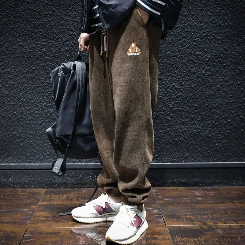 仓石一树重磅加绒加厚休闲裤男士秋冬宽松时尚百搭束脚运动卫裤