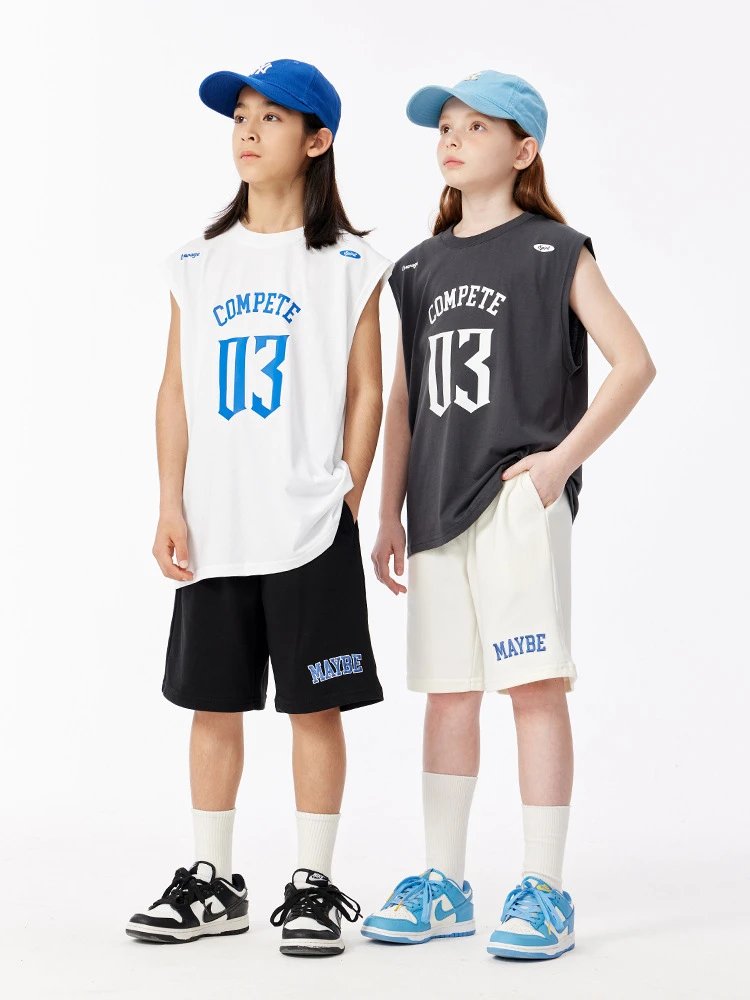 吉米妈【少年感】街舞嘻哈男无袖背心纯棉中大童宽松T恤D241H501