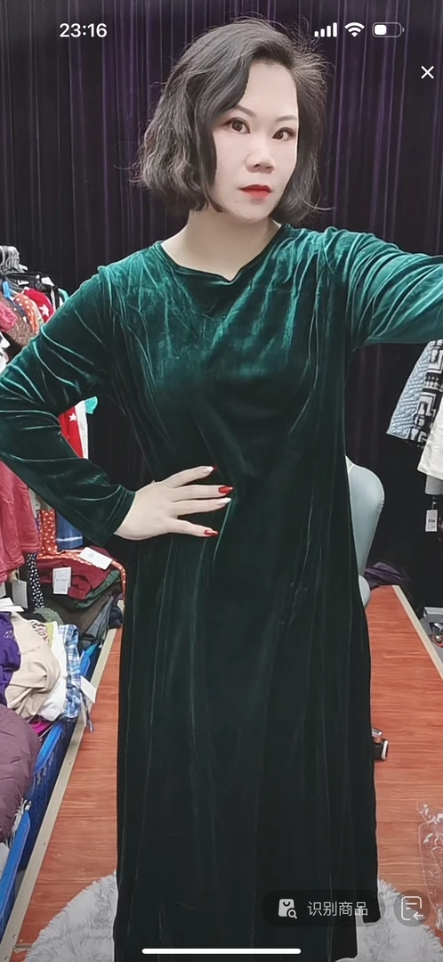 大码女装新款金丝绒连衣裙724