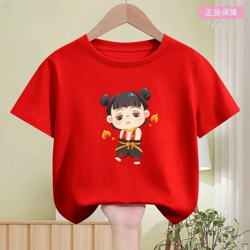 动漫哪吒男女童儿童夏季新款纯棉短袖T恤洋气中小童宝宝圆领上衣