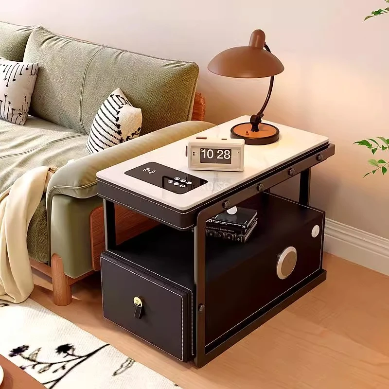 2025新款沙发边柜极简马鞍皮多功能轻奢网红侧边柜带轮边几智能