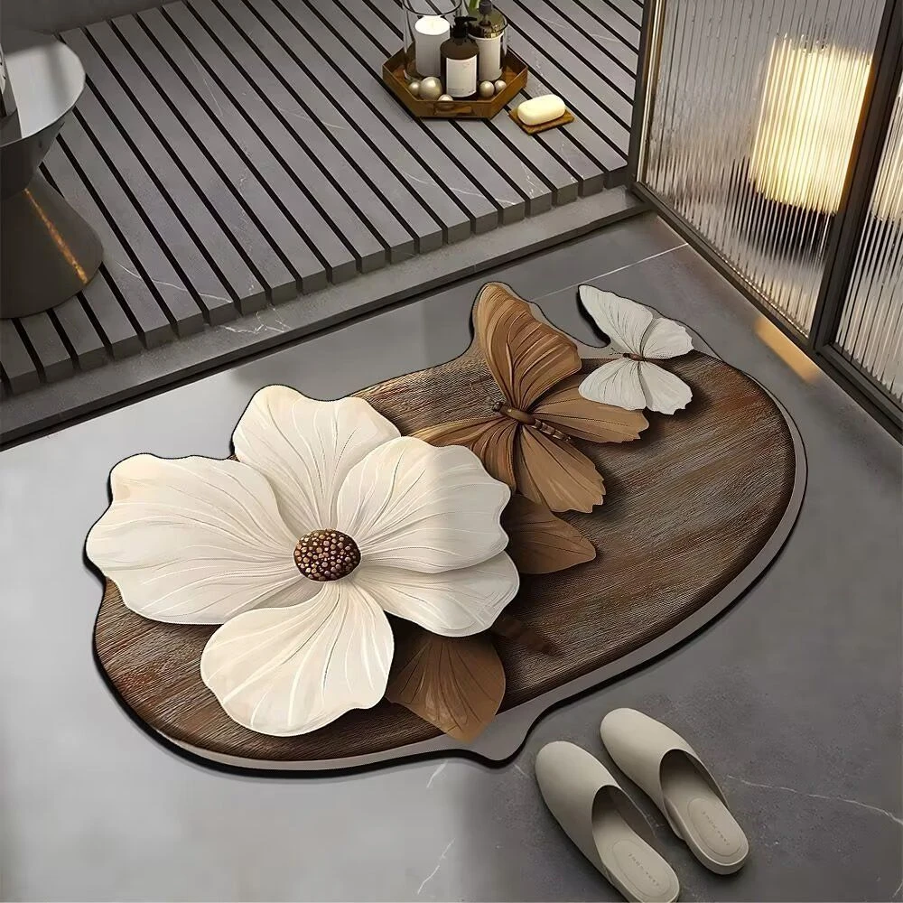 【创意蝶舞50*80cm】硅藻泥地毯厨房走廊防滑可剪吸水垫