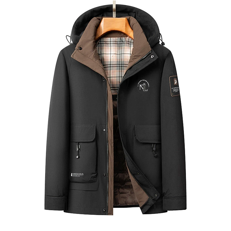 大码短款中老年连帽中长款保暖秋冬冬季男士休闲中年宽松加绒加厚