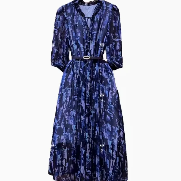 DV 5088夏季新款气质高级收腰碎花轻奢显瘦连衣裙