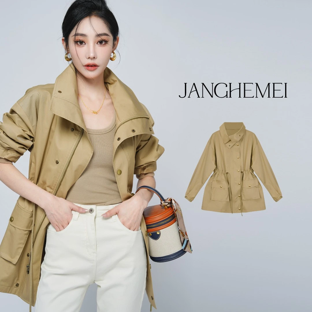 JANGHEMEI【卡其色工装风风衣】宽松风衣外套 F15196M41