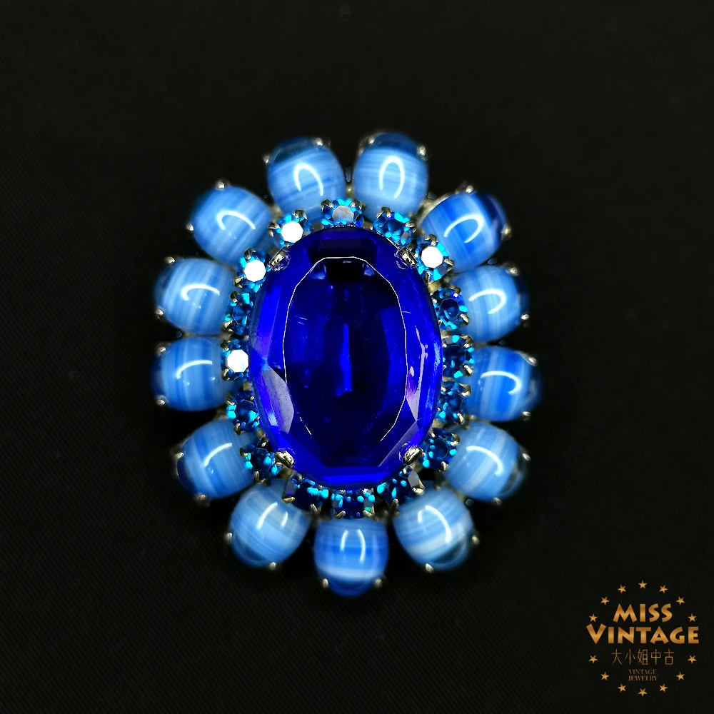 合金胸针 欧美大神原创高定蓝色琉璃团花胸针[259999-135]