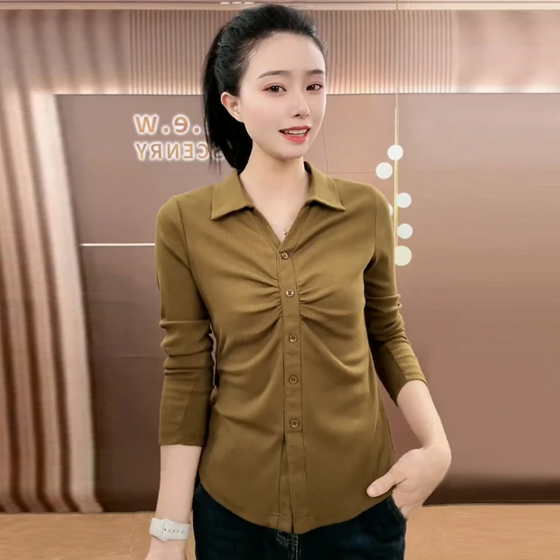 女2025年春秋新款设计感小众抽褶上衣