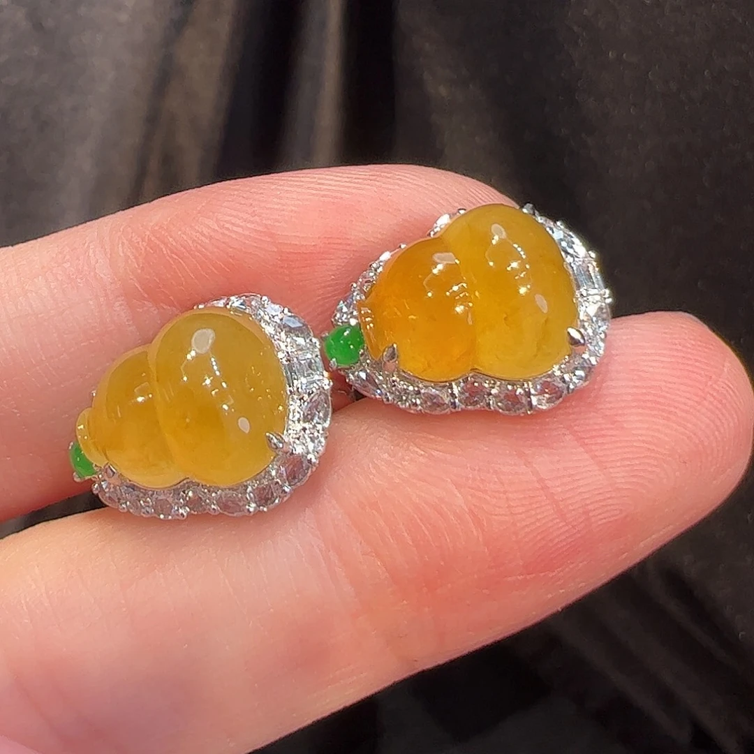 翡翠18K金镶嵌耳饰耳包