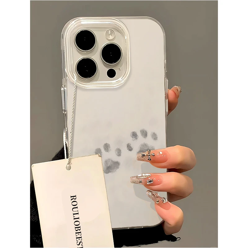 欧克里里简约白色爪印适用苹果16promax手机壳华为vivo小米14oppo