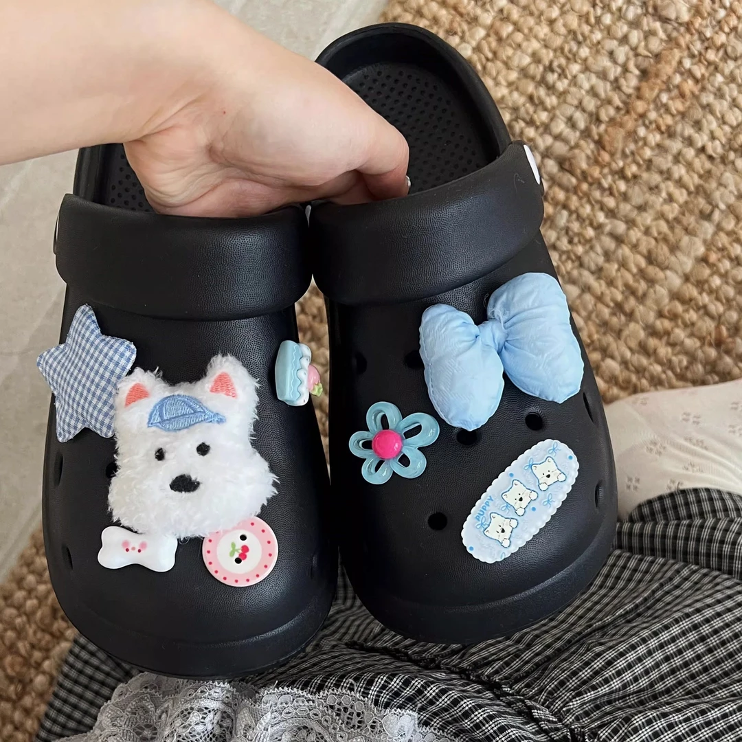 可爱卡通西高地洞洞鞋女款2025夏季时尚外穿厚底踩屎感包头凉拖鞋