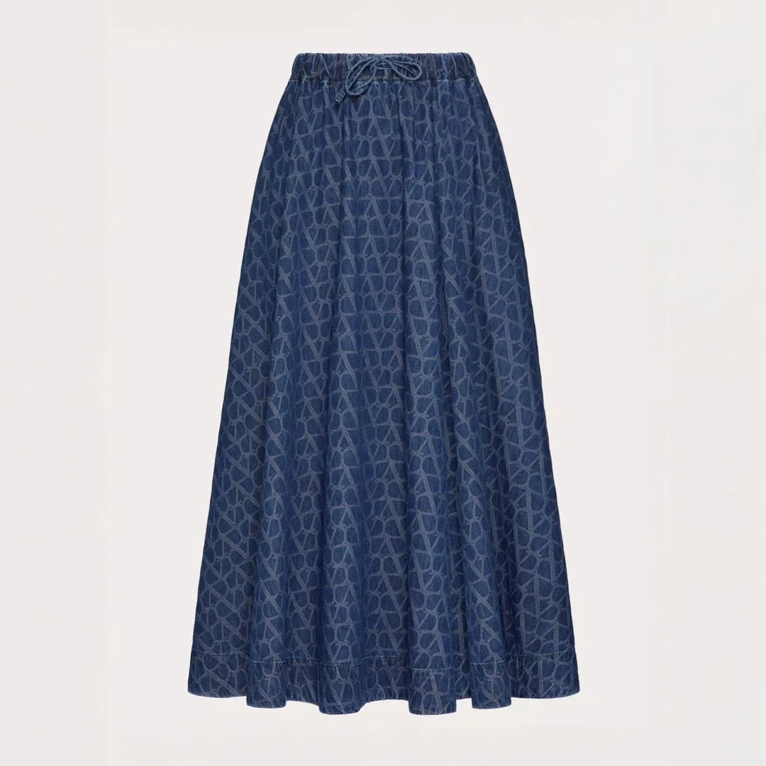 未使用 Valentino/华伦天奴 女士满标老花半身裙蓝色女装时尚