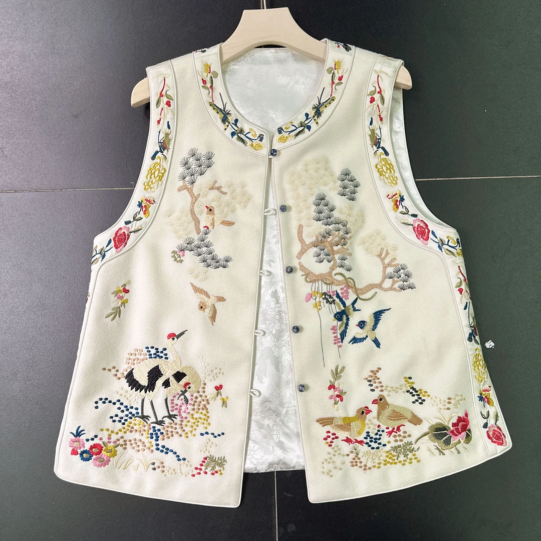 2025新款通勤百搭刺绣中国风新中式羊毛加厚棉马甲