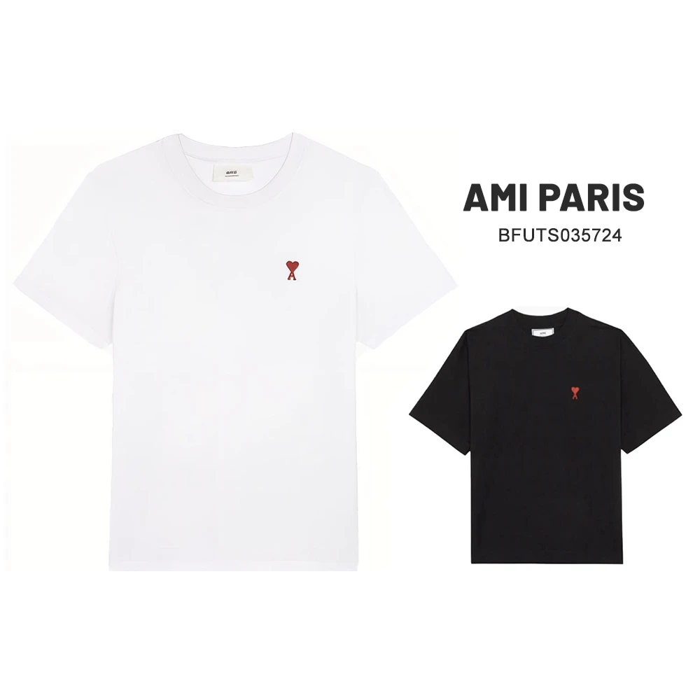 AMI PARIS(香港直邮)经典小爱心logo圆领套头黑白T恤  BJ/BCJ