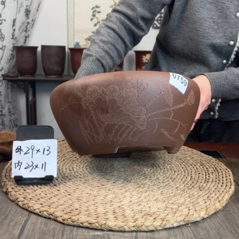 紫砂花盆紫玉金砂荷花大窝口0759