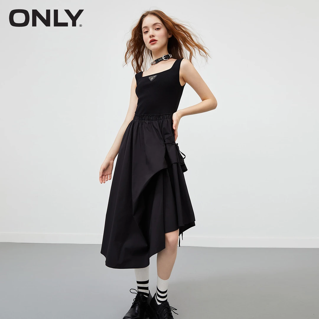 ONLY夏季针织拼接吊带中长裙连衣裙女纯欲慵懒风女装|125107081