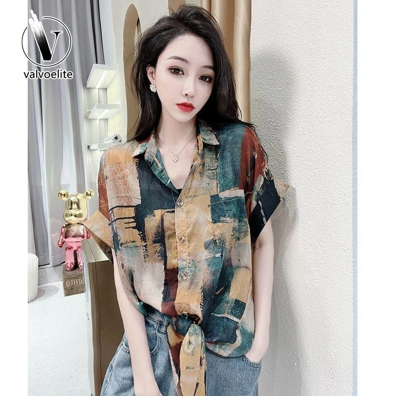 VALVOELITE欧洲站夏新款复古碎花宽松百搭设计感高级洋气显瘦衬衫