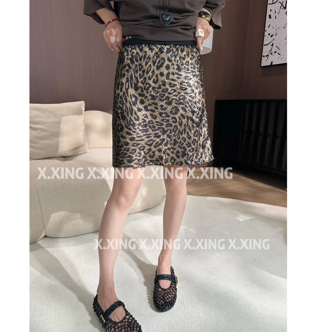 X.x.法式复古豹纹高腰半身裙女新款舒适时髦精a字短裙C31-1128