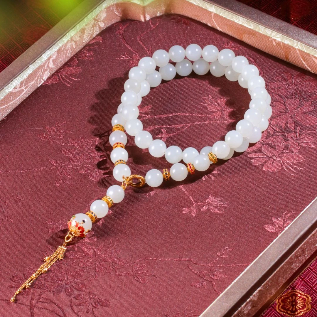 白玉世家宝相生花/18K金于阗Y字链