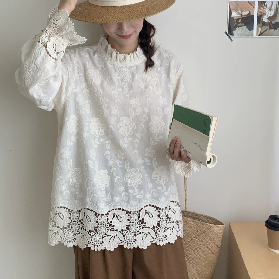 艾美2023年女士立领衬衫（花仙子）——时尚气质休闲通勤圆领镂空