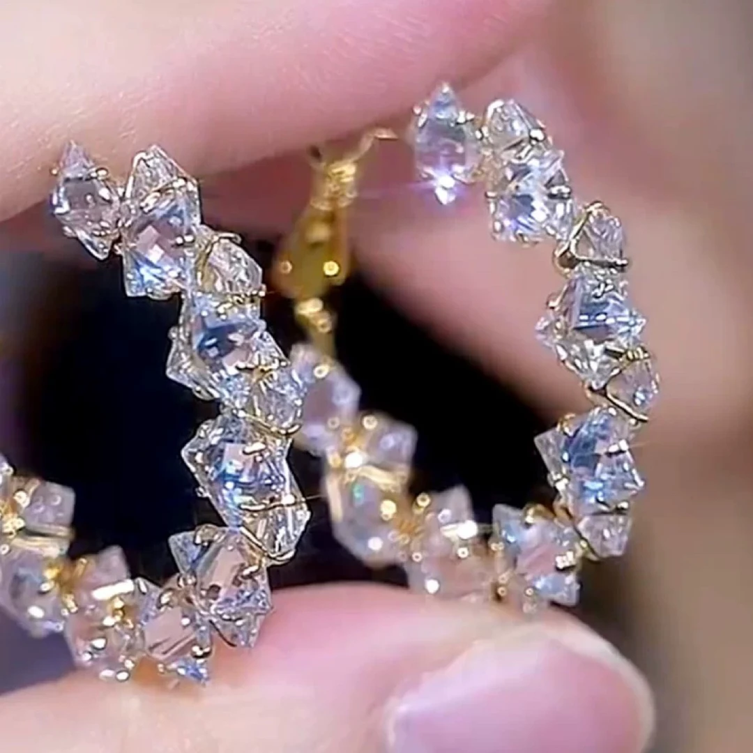 铜合金合成锆石耳饰 【碎冰圈圈耳环】31精致锆石百搭珍珠小众设计