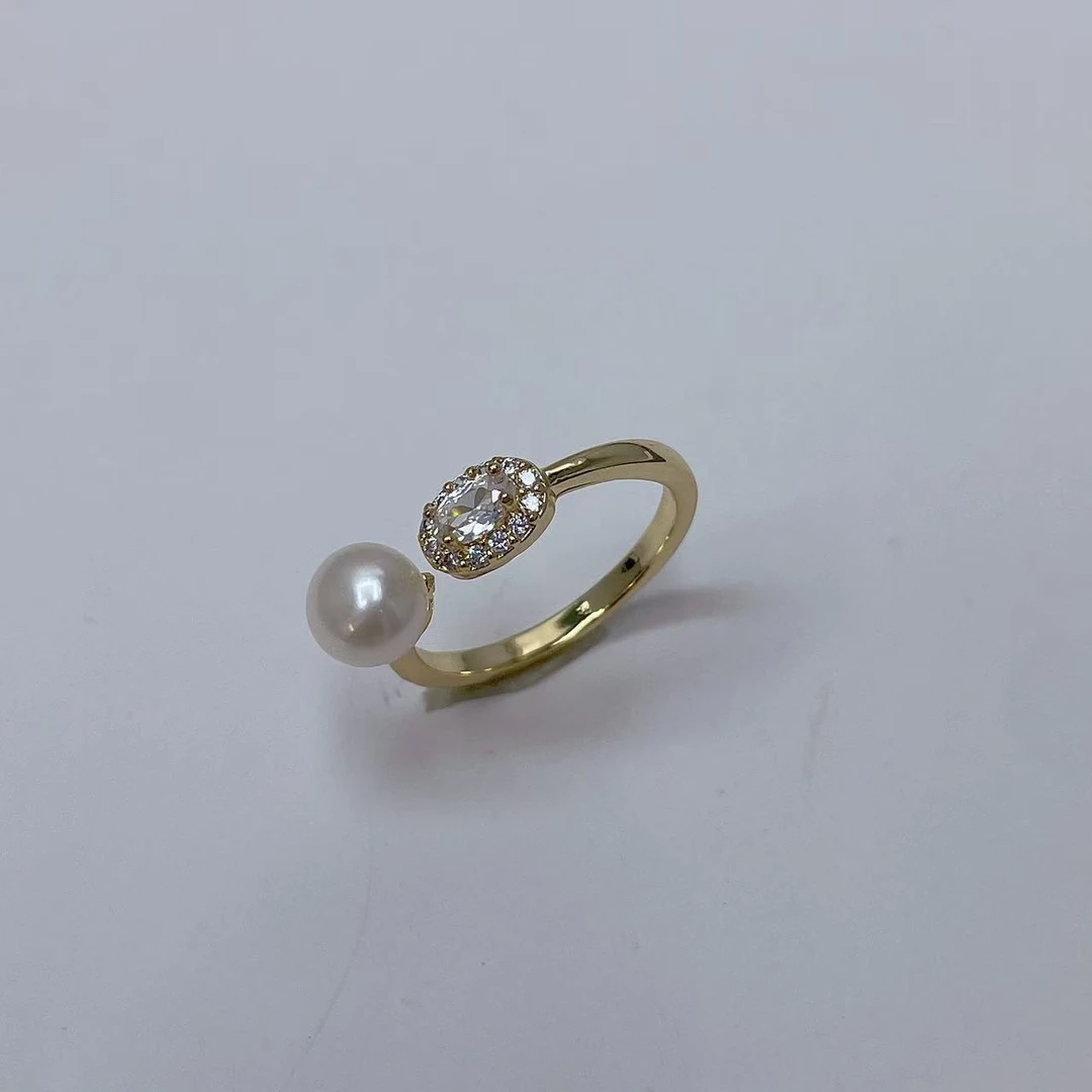 833#单颗锆石白珠开口戒指