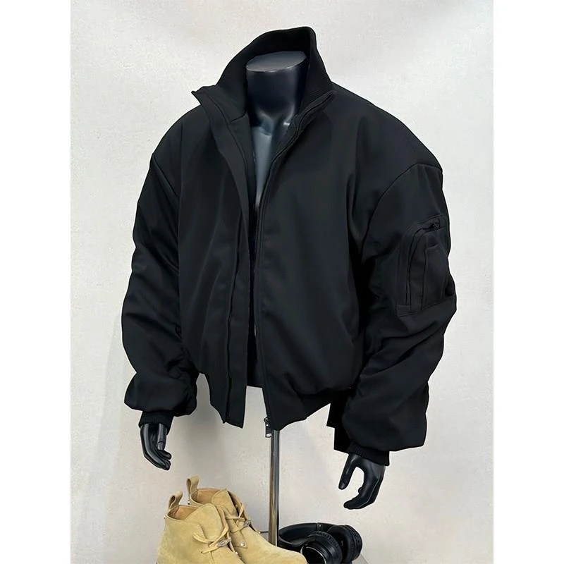 飞行员夹克外套男春秋款美式廓形短款棉服cleanfit立领教练棒球服