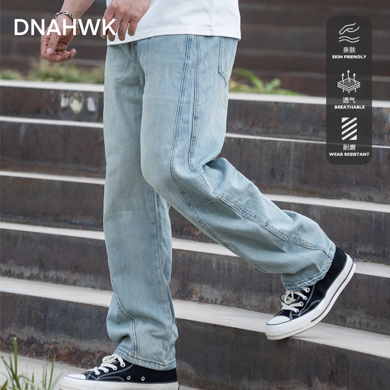DNAHWK牛仔裤2025夏季新款薄款美式舒适复古水洗宽松直筒阔腿长裤