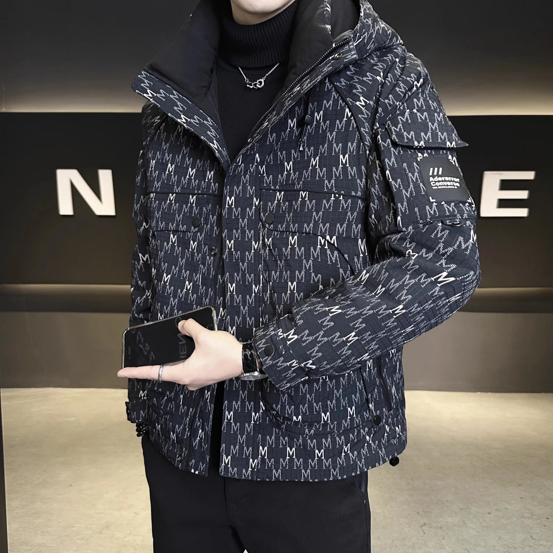 利尼科比利2025冬季新款男羽绒服连帽加厚白鸭绒外套修身保暖冬装